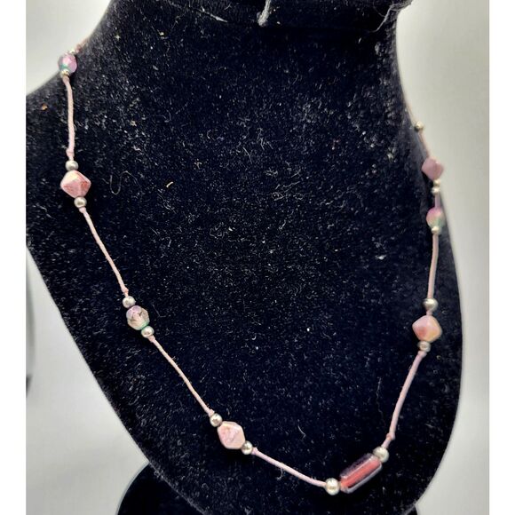 Artisan Sterling Silver Purple Station Necklace Cord 19in - Picture 3 of 4